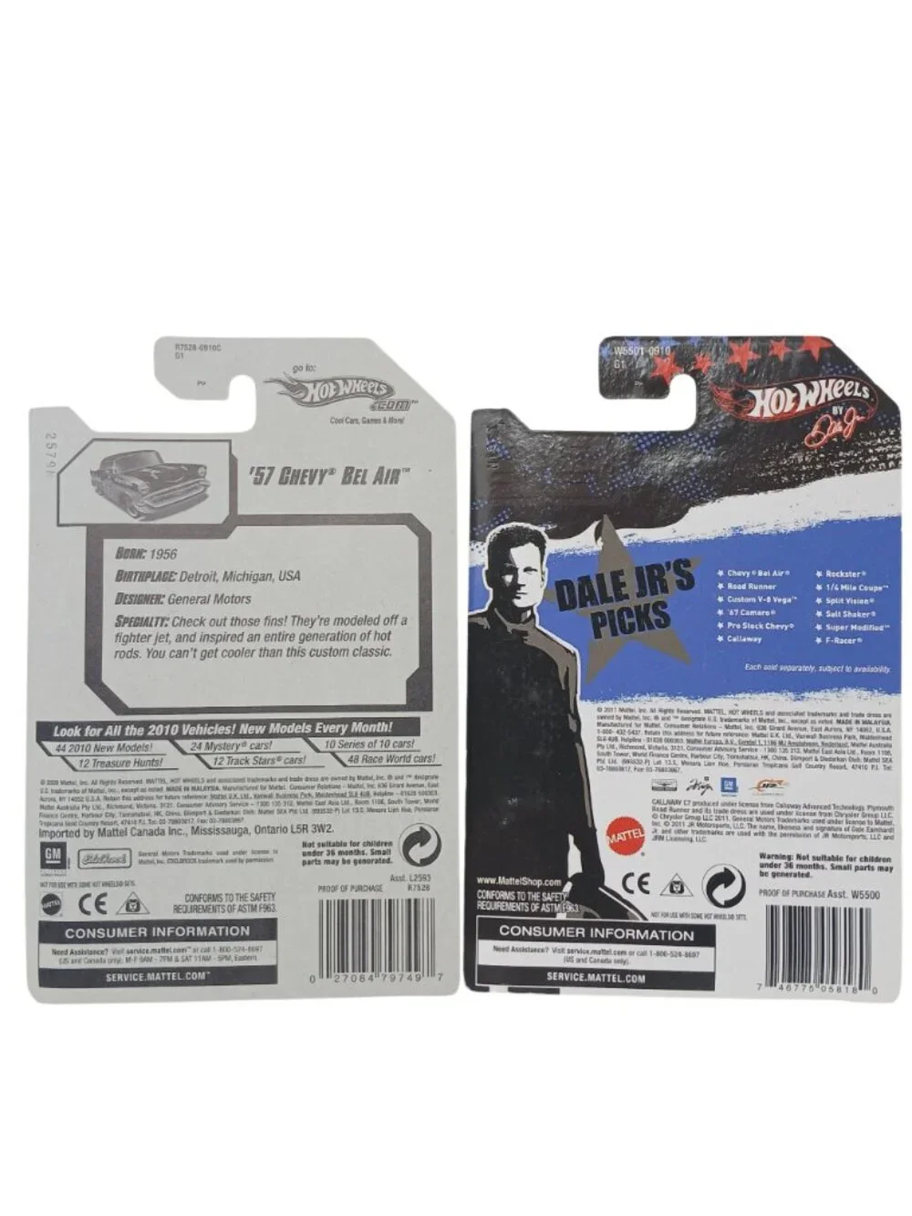 2 Hot Wheels 57 Chevy Bel Air Diecast Cars HW Performance Dale Jrs Picks #D-36